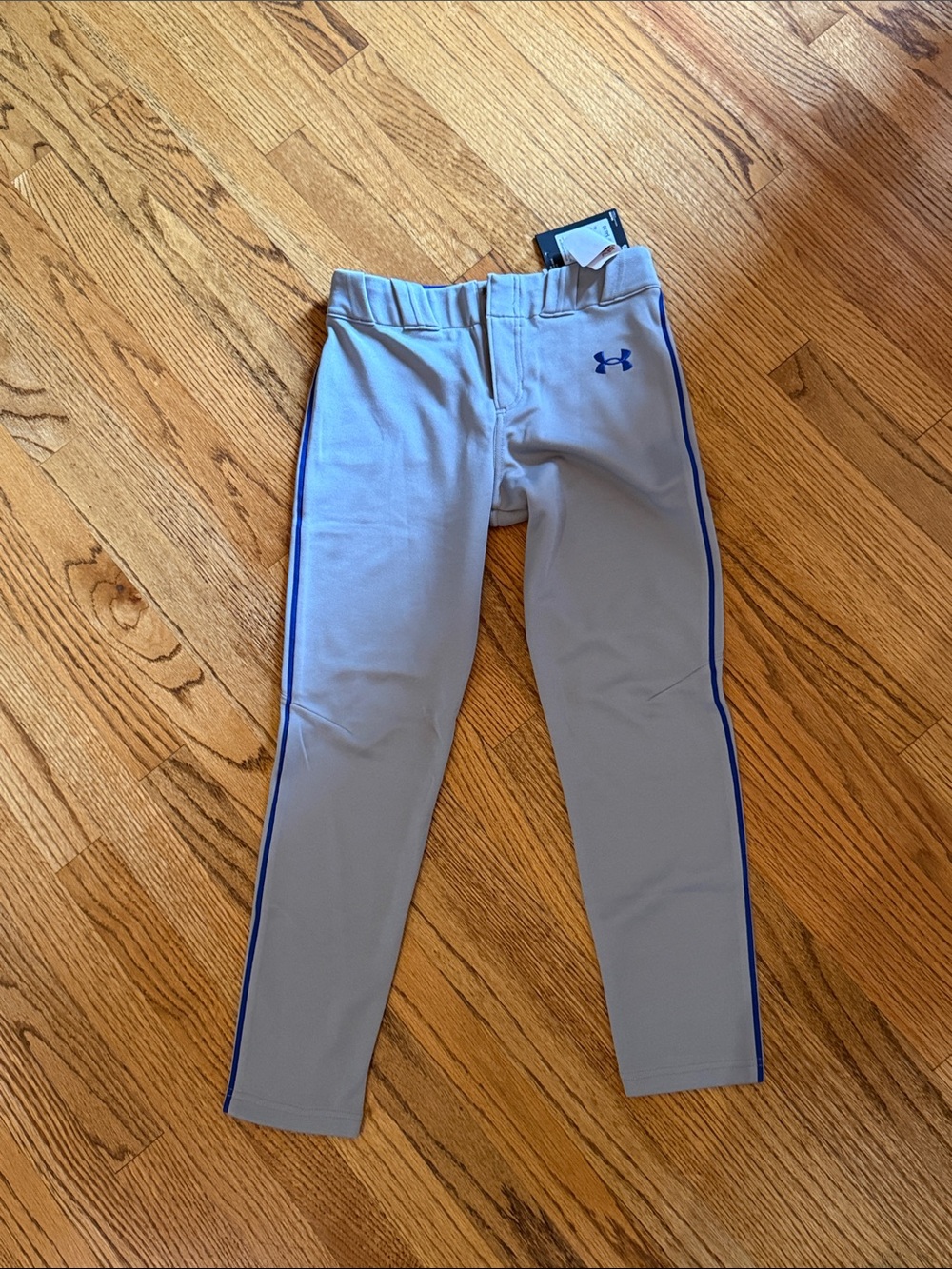Under Armour Light Gray Kids' Athletic baseball pants with Blue Piping